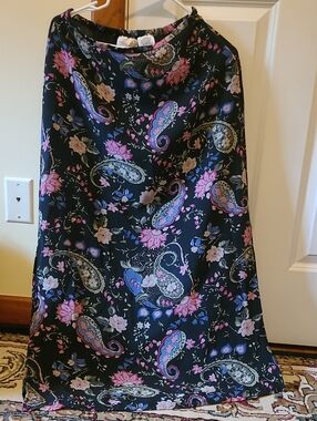 Kathie Lee Collection Black Maxi Skirt with Pink & Blue Paisley